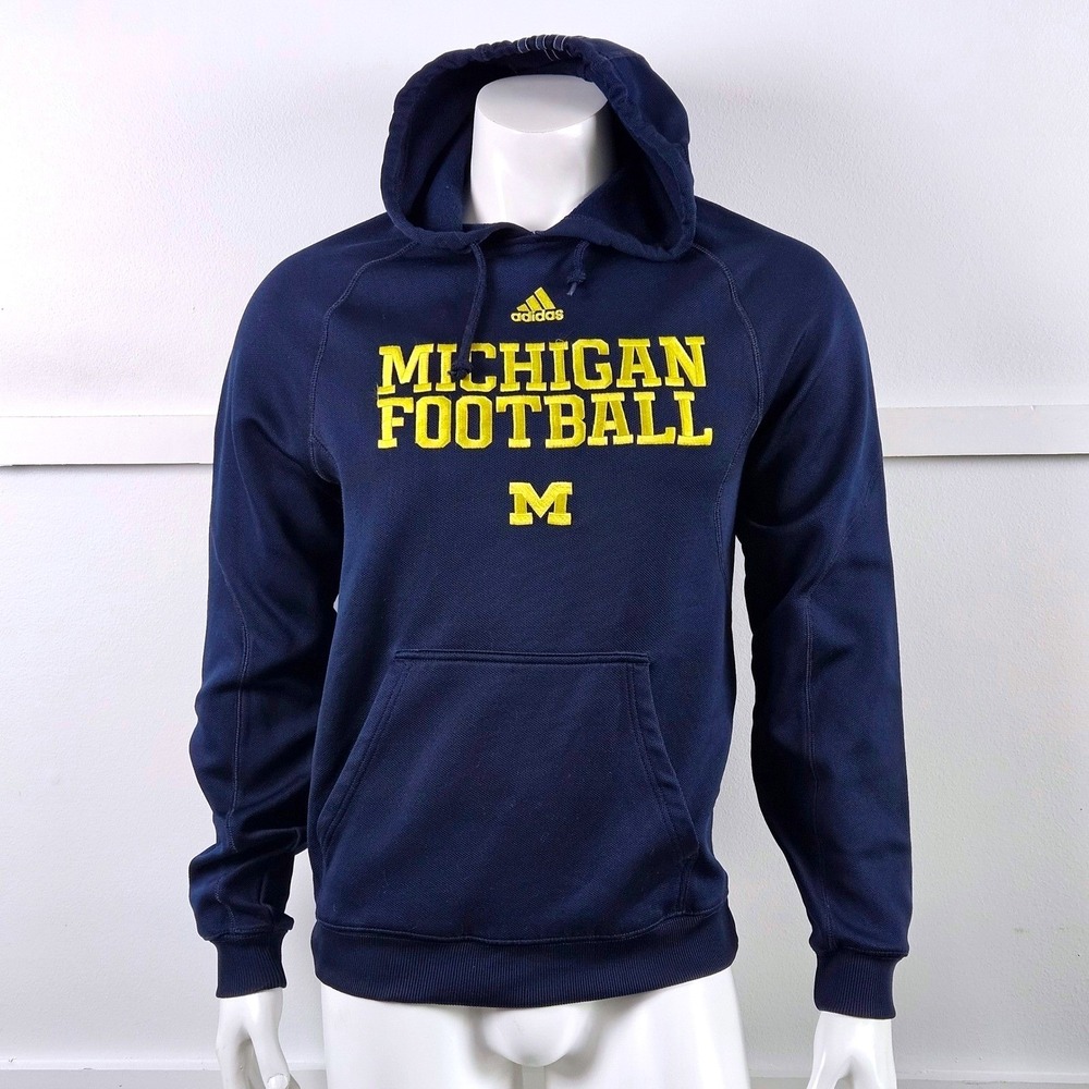 Adidas Michigan Football 2012 Mens Navy‎ Blue Embroidered Hooded Sweatshirt S
